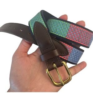 Vineyard Vines Men's Brass Buckle Canvas Belt Colorful Whales sz 28 Red, Green